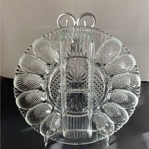 Deviled Egg & Relish Plate, 11" Crystal Platter Vintage Diamond Shape Cut Party
